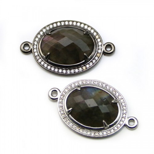 Labradorite spacer set with metal & zirconium, in oval shape, 20x25mm x 1pc