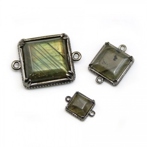 Intercalaire en labradorite sertie en métal, de forme carré x 1pc