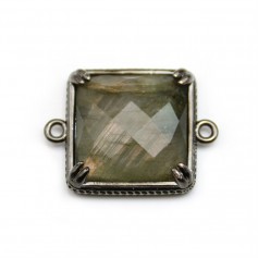 Intercalaire en labradorite sertie en métal, de forme carré, 21mm x 1pc