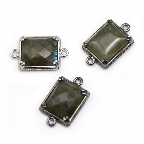 Intercalaire en labradorite sertie en métal, en forme de rectangle, 12x14mm x 1pc