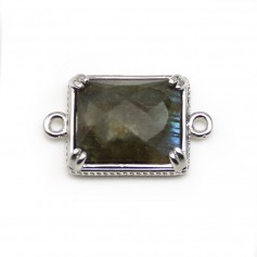 Intercalaire en labradorite sertie en métal, en forme de rectangle, 12x14mm x 1pc
