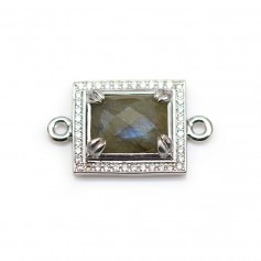 Intercalaire en labradorite sertie en métal & zirconium, rectangulaire, 16x18mm x 1pc
