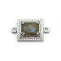 Intercalaire en labradorite sertie en métal & zirconium, rectangulaire, 16x18mm x 1pc