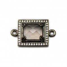 Intercalaire quartz fumé, sertie métal & zirconium, forme rectangulaire, 16x18mm x 1pc