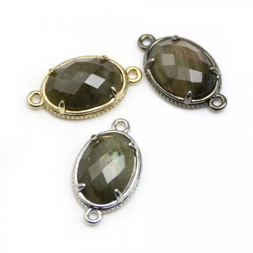 Labradorite spacer set with metal, in oval shaped, 12x16mm x 1pc