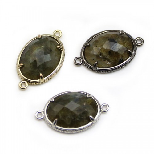 Intercalaire en labradorite sertie en métal, de forme ovale, 16x21mm x 1pc