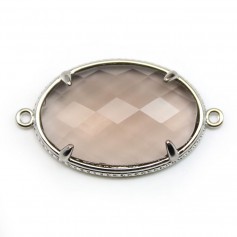 Intercalaire en quartz fumé ovale facetté sertie en métal doré 20x30mm x 1pc
