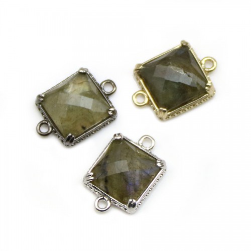Labradorite spacer set in metal, in shape of square, 9mm x 1pc