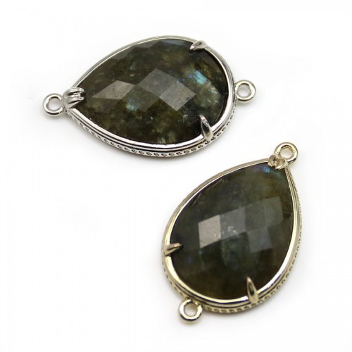 Labradorite spacer set in metal, in shape of a drop, 20 * 27mm x 1pc