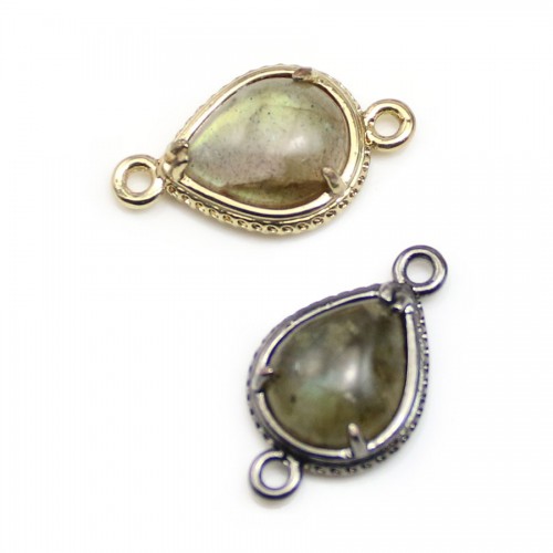 Spacer in labradorite set in metal, in shape of a drop , 10 * 12mm x 1pc