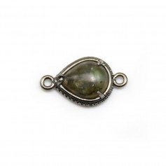Intercalaire en labradorite sertie en métal, en forme de goutte, 10x12mm x 1pc