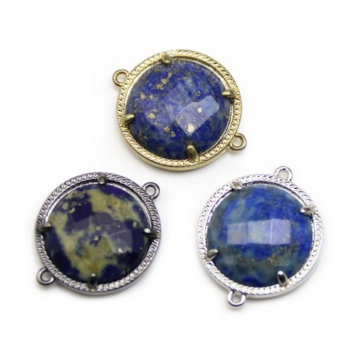 Lapis lazuli interlayer set in metal, in round shape, 17mm x 1pc