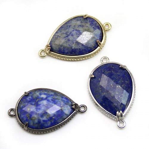 Lapis lazuli interlayer set in metal, in shape of a drop, 20 * 27mm x 1pc