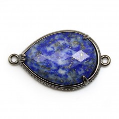 Intercalaire en lapis lazuli sertie en métal, en forme de goutte, 20x27mm x 1pc