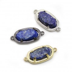 Intercalaire en lapis lazuli brut sertie en métal, de forme ovale, 9.5x16.5mm x 1pc
