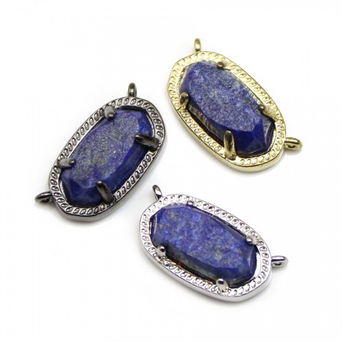 Intercalaire en lapis lazuli brut sertie en métal, de forme ovale, 9.5x16.5mm x 1pc