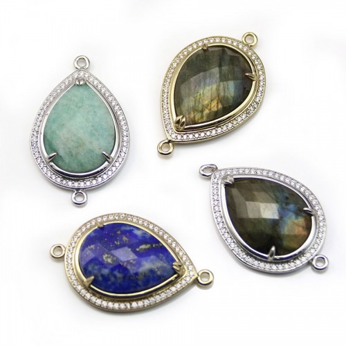 Spacer set on metal & zirconium, in shape of a drop, 25 * 33mm x 1pc