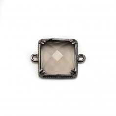 Intercalaire en quartz fumé, sertie en métal, de forme carré x 1pc