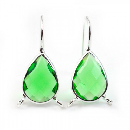 Crochet boucles d'oreilles pierre sertie en verre argenté goutte 10.5x14mm x 2pcs