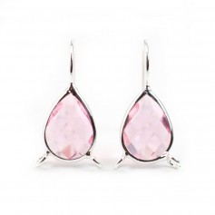 Crochet boucles d'oreilles pierre sertie en verre argenté goutte 10.5x14mm x 2pcs