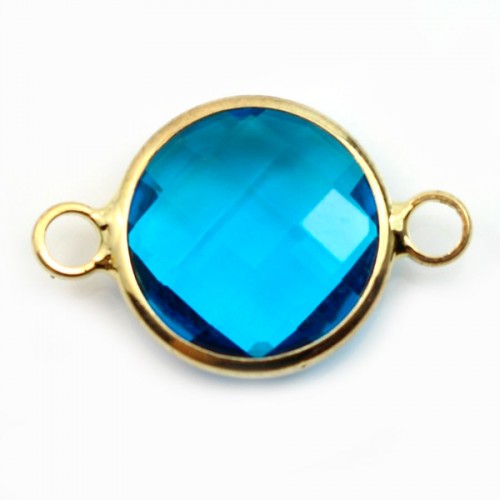 Round faceted glass set in golden metal 12.5mm x 1pc