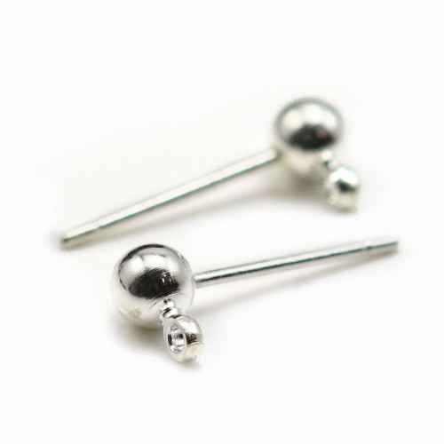 Clous d'oreilles avec finition boule, en métal argenté 4mm x 20pcs