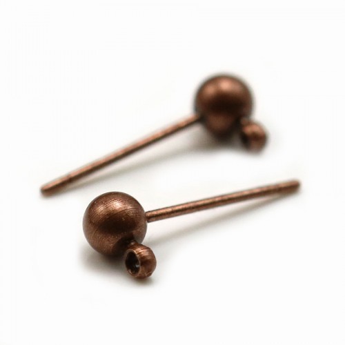 Clous d'oreilles avec finition boule, en métal cuivre 4mm x 20pcs