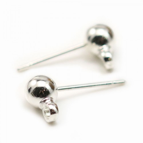 Ear studs with ball finish, in silver metal color, 5mm x 20pcs