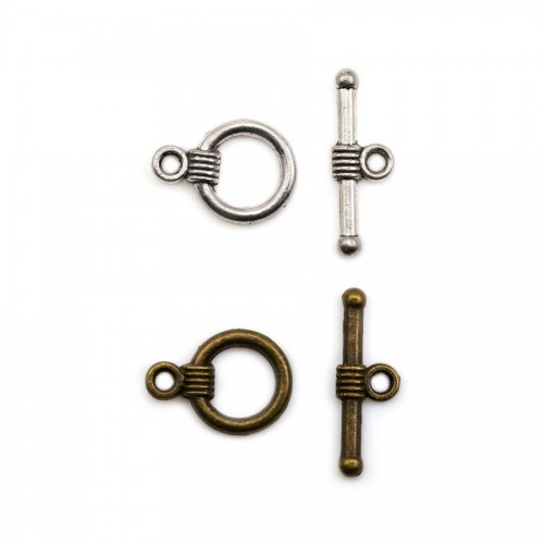 Fermoir "OxT" en métal, argent vieilli ou bronze  11mm x 2pcs