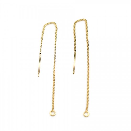 Clou d'oreilles avec la chaînette 8cm plaqué par " flash " or sur laiton x  2pcs 