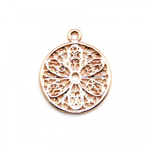 Pendentif rond fleur par "flash" or sur laiton14x16mm x 4pcs