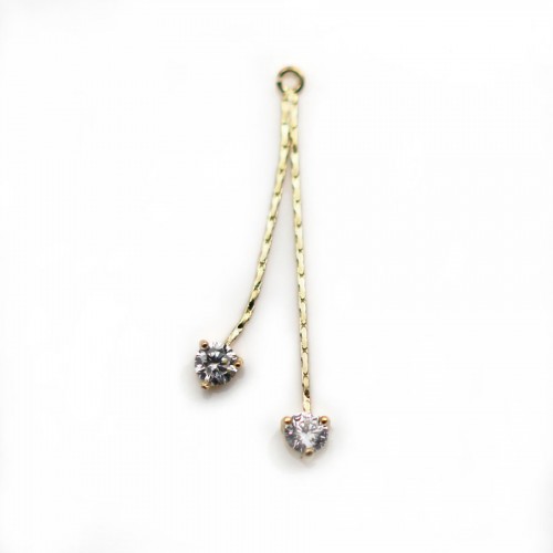Breloque 40mm avec zirconium, doré sur laiton x 2pcs