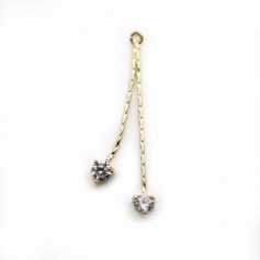 Breloque 40mm avec zirconium, plaqué par "flash" or sur laiton x 2pcs