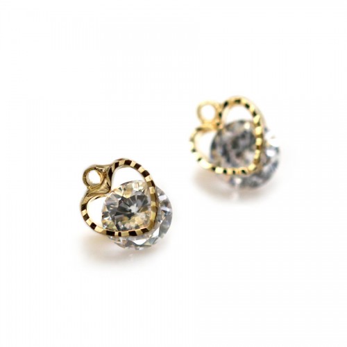 Breloque de forme coeur avec zirconium 7x9mm x 2pcs
