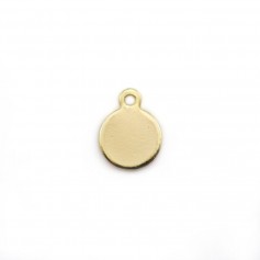 Breloque ronde, plaqué par "flash" or sur laiton 8mm avec un anneau x 10pcs