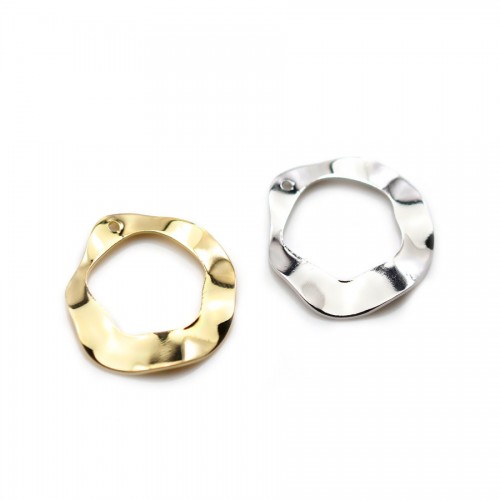 Breloque de forme ronde martelé, doré sur laiton 23mm x 2pcs