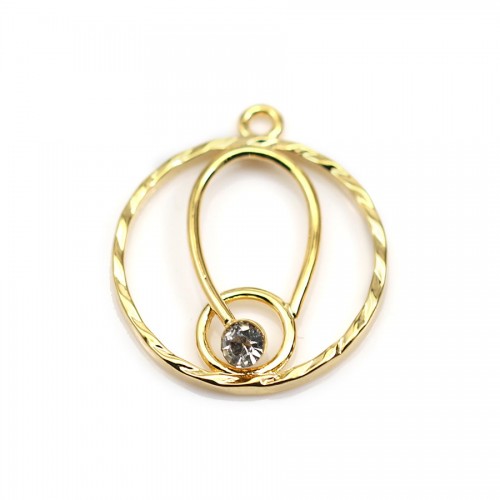 Breloque ronde avec zirconium dorée sur laiton x 2pcs