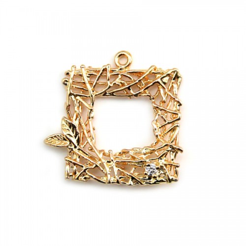 Breloque carré en branche  sur laiton 20mm x 1pc