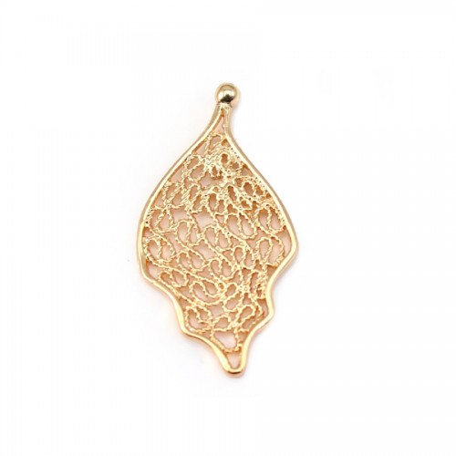 Feuille d'arbre dorée sur laiton 17x33mm x1pc