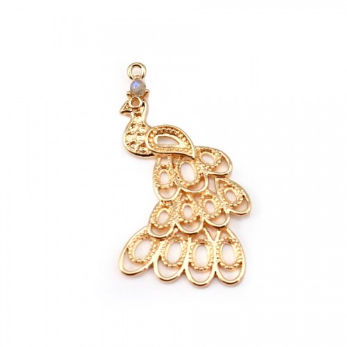 Paon Plaquée par "flash" or sur laiton 20x34mm x1pc