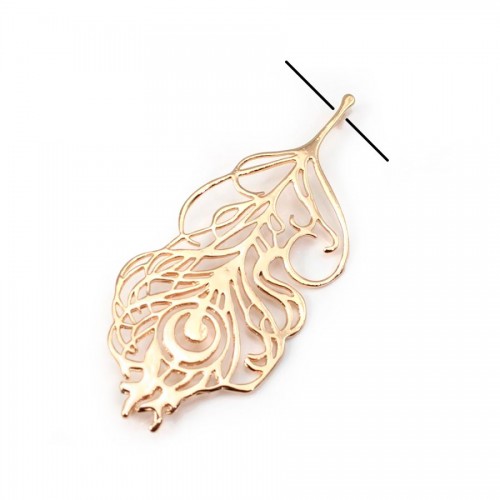 Plume de paon Plaquée par "flash" or sur laiton 27.5x65mm x1pc