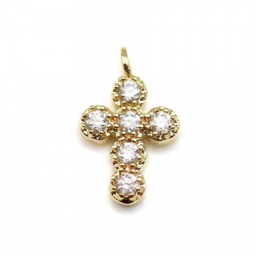 Croix avec zirconium plaquée or blanc sur laiton 6x10mm x 2pcs