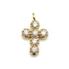 Croix avec zirconium plaquée or blanc sur laiton 6x10mm x 2pcs