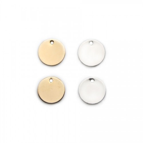 Breloque de forme ronde, plaquée par " flash" or sur laiton 14mm x 4pcs