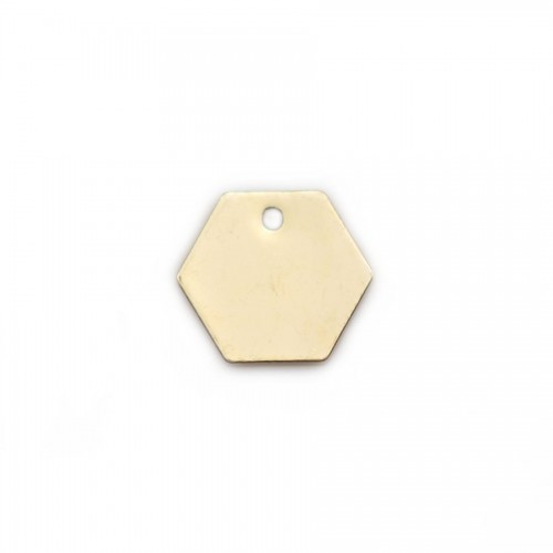 Hexagon shaped charm, plated with "flash" gold on brass 10mm x 4pcs