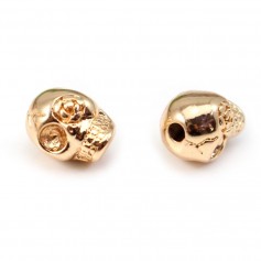 Tête de mort dorée sur laiton 9x12mm x 1pc