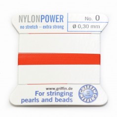 Fil power nylon avec aiguille inclus, de couleur rouge orangé x 2m