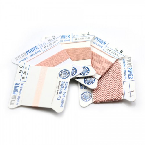 Nylon power wire with needle included, in light pink color x 2m