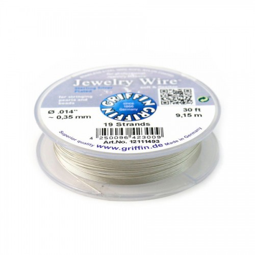 Fil cablé 19 brins gainé nylon plaqué argent 0.35mm x 9.15m