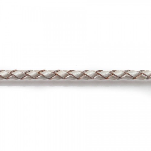 Cordon cuir tressé gris claire 3.0mm x 50cm